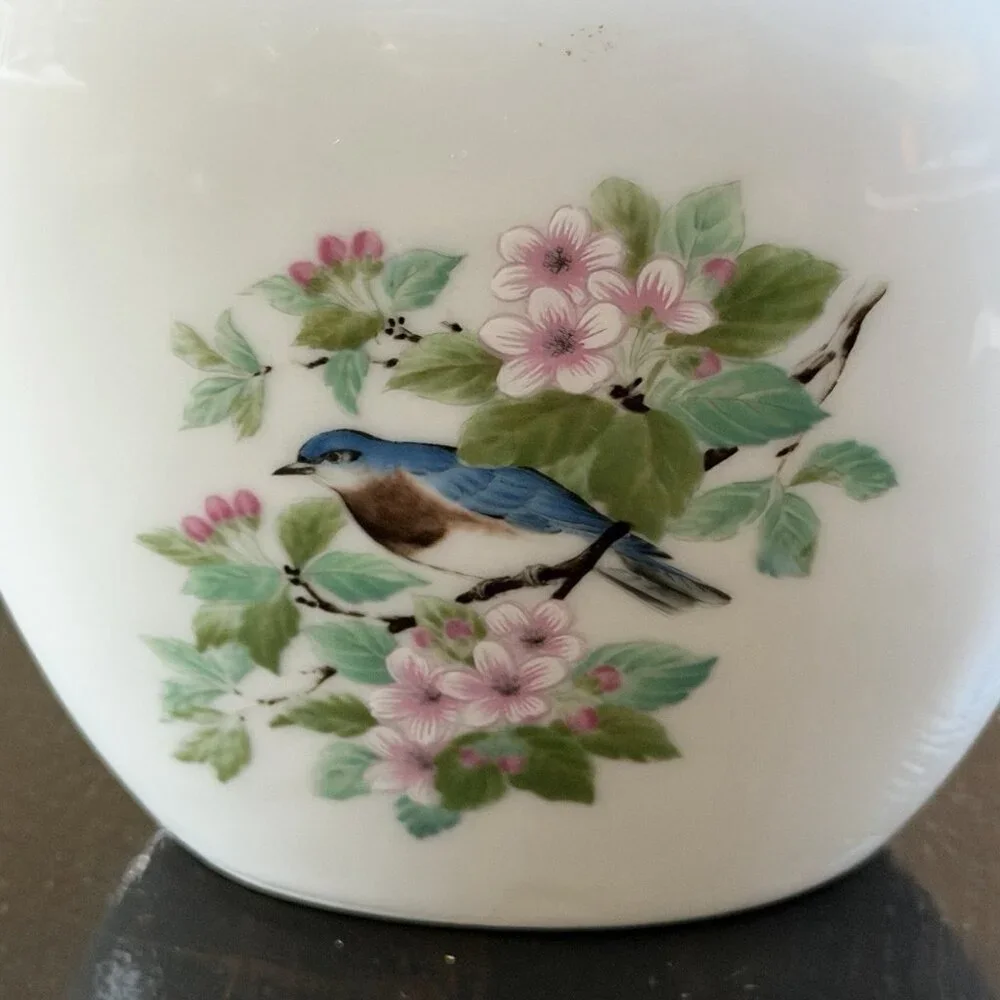 Vintage Takahashi Japan Meadow San Francisco Floral Vase Blue Bird‎ Gift Garden